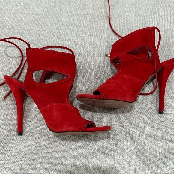 Aquazzura Red Stiletto Heels with Lace-Up Design size 37 made in Italy - Picture 7 of 14